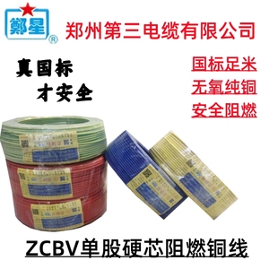 郑州三厂电线百米真国标ZCBV2.5/4/6平方阻燃线郑星单股铜线ZRBV