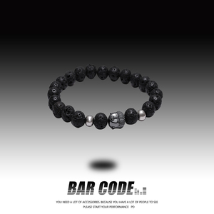 BARCODE 治愈黑色火山石玛瑙串珠手链男士个性复古手串女生首饰品