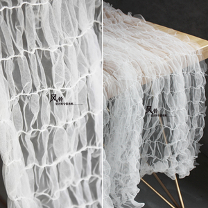 欧美风白色凹凸泡泡千层蛋糕裙透明网纱 手工定制蕾丝设计师面料