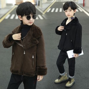 香港2023年冬季新款男童中大童加厚皮毛一体短款保暖毛毛衣外套男