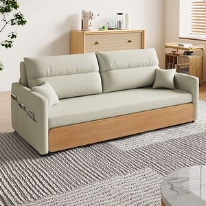 日式原木风可折叠沙发床两用小户型客厅1米9实木带储物多功能沙发