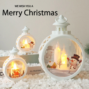 圣诞节装饰用品led蜡烛灯圆形圣诞挂灯手提夜灯风灯复古橱窗摆件