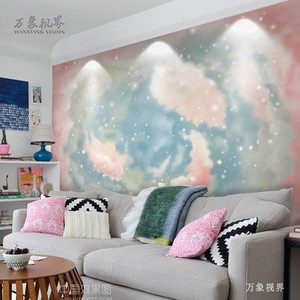 高清手绘彩色云朵星空客厅电视沙发卧室背景墙无纺布壁画墙纸壁纸