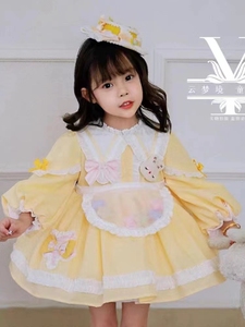 小女孩2023春季新款公主裙棉布裙子黄色兔子洛丽塔生日礼服连衣裙