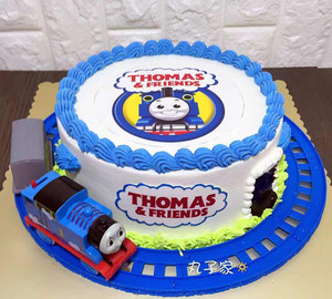 创意蛋糕装饰情景摆件摆件公仔轨道带火车头小火车玩具车 猪猪赛