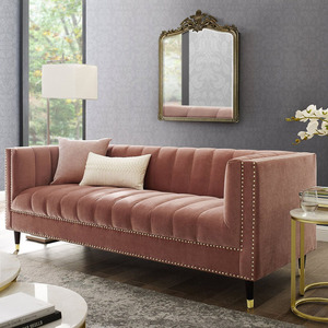 北欧轻奢天鹅绒布艺三人沙发小户型客厅美式粉色舒适沙发组合设计