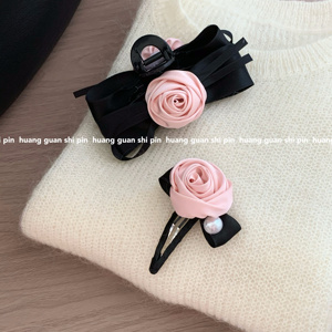 玫瑰花蕊蝴蝶机珍珠发夹侧夹边夹对家发饰发卡手作简约气质抓夹