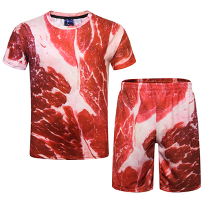 五花肉衣服网红T恤运动套装抖音创意瘦肉短袖上衣ins潮流猪肉裤子