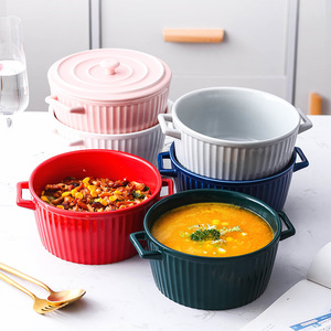 北欧双耳汤锅家用大号日式陶瓷个性单个泡面碗创意碗勺子餐具套装