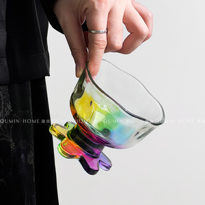 趣皿 ins彩虹星花甜品杯玻璃杯女高颜值冷饮杯果汁杯子收藏异形杯