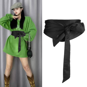 女士腰带宽绸缎布料绑带配裙子黑色绿色收腰装饰腰封汉服古风皮带