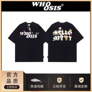 WH8SIS联名hello kitty趣味卡通T恤情侣男女休闲夏季宽松纯棉上衣