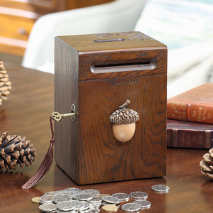 美式创意礼木质储钱罐大号存钱罐家居装饰摆件带锁零钱储蓄罐包邮
