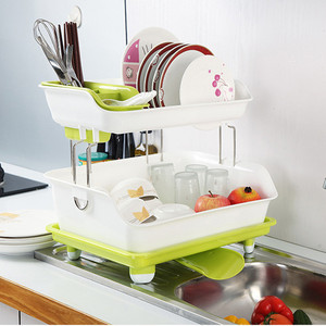 厨房双层置物架 加厚塑料沥水架碗架 餐具碗筷收纳架 碗碟架碗柜