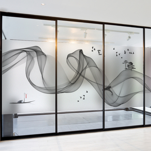 中式山水画装饰玻璃贴纸客厅阳台推拉门书房窗户防晒磨砂静电贴膜