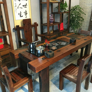 古典家具 老船木茶几 乌金石 石槽茶桌茶台 休闲中式象棋桌