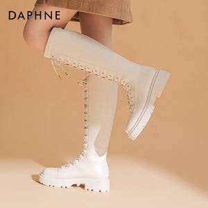 达芙妮长筒靴女款2023新款冬季英伦风白色骑士靴女加绒高筒靴鞋子