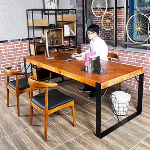 loft美式复古简约铁艺实木工业风餐桌椅组合咖啡厅奶茶店酒吧桌椅