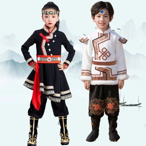 儿童蒙古服族表演服装男童白马舞蹈服蒙族演出服少数民族服装儿童