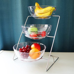 多层自助餐展示架三层水果盘玻璃平光碗沙拉碗凉菜盘小料碗罐头碗