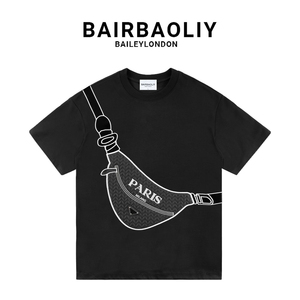 BAIRBAOLIY/柏堡里休闲时尚背包刺绣短袖T恤男士时尚圆领t恤衫潮