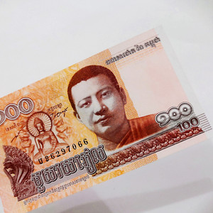 外国钱币吉利双尾66全新UNC柬埔寨100瑞尔纸币亚洲外币收藏真外钞
