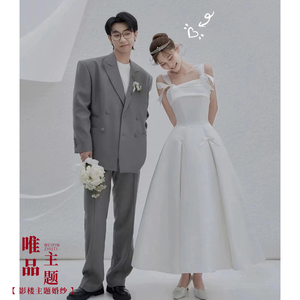 新款影楼韩式婚礼主题服甜美少女感婚纱摄影情侣写真拍照吊带短裙
