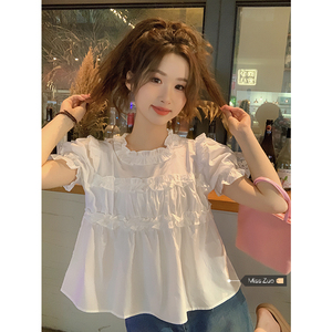 娃娃衫遮肚子上衣女装夏季设计感小众甜美韩系小个子白色短袖衬衫