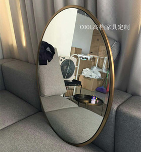 新古典现代椭圆形镜子不锈钢哑光金色黄铜高端化妆镜浴室镜壁挂镜