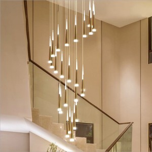 楼梯长吊灯北欧现代简约流星雨客厅灯个性创意复式别墅旋转楼梯灯
