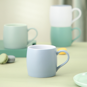 北欧ins撞色马克杯子带勺创意纯色陶瓷水杯简约大容量轻奢咖啡杯