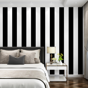 现代简约彩色黑白竖条纹无纺布壁纸客厅卧室背景墙墙纸服装理发店