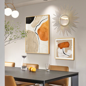 餐厅装饰画现代轻奢高级感饭桌边柜背景墙挂画客厅抽象大气橙色壁
