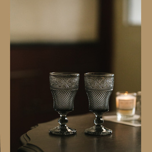 中古风法式浮雕葡萄酒杯 白红酒杯 品酒杯 小酒杯加厚复古玻璃杯