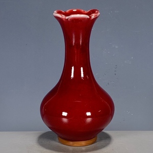 古董瓷器捡漏老货收藏 老窑瓷单色釉郎红釉花口小赏瓶