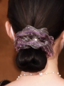 高级感紫色大肠发圈女镶钻款扎发头绳蓬松显发量橡皮筋头饰