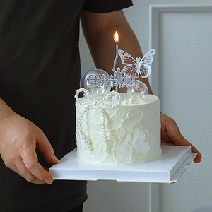母亲节快乐钻石妈妈蛋糕插牌透明炫彩球梦幻珍珠蝴蝶烘焙生日摆件