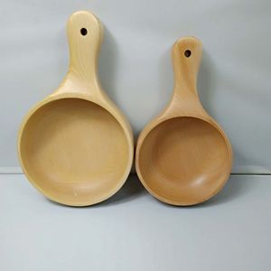 创意家用榉木大号沙拉碗日式木质手柄碗泡菜碗实木碗餐具定制logo