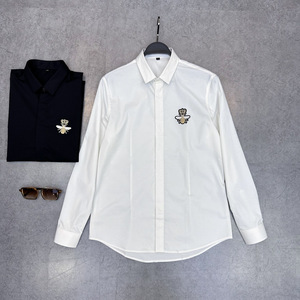 白衬衣 男装欧洲站D3986商务时尚修身皇冠黑色蜜蜂刺绣长袖衬衫TX