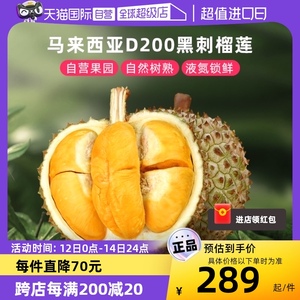 【自营】市舶士黑刺榴莲马来西亚进口D200液氮冷冻新鲜水果整果