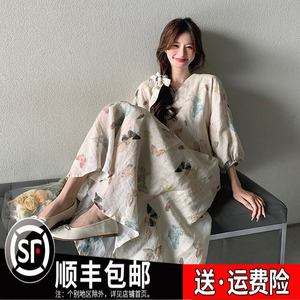 新中式设计感蝴蝶印花套头连衣裙女2024夏季新款小清晰国风长裙子