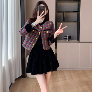 小香风外套2023新款女装秋冬季格子时尚气质名媛高级感两件套套装
