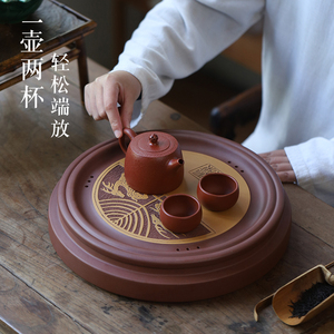 宜兴紫砂纯手工刻绘家用储水式双层茶台功夫茶具茶托干泡盘新款
