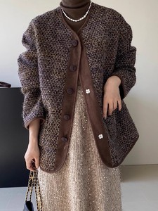 日本代购SLY复古小香风短外套女冬季粗花呢毛呢大衣夹棉加厚棉衣