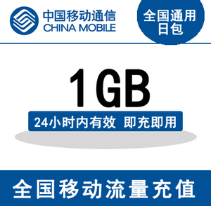广东移动全国流量充值1G日包手机流量包流量卡自动充值24小时有效