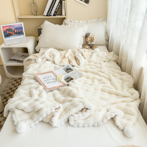 纯色小毯子泡泡绒兔绒暖阳绒球毛毯子沙发午休盖毯珊瑚法兰绒睡毯