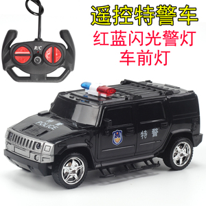 电动遥控黑色悍马特警车110公安警察车男孩充电玩具汽车小车赛车