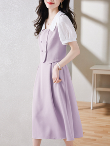 小香风高级感连衣裙女套装2024夏季新款法式设计感撞色两件套裙装