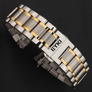 Eyki艾奇手表带钢带 男女不锈钢表链实心精钢金属蝴蝶扣14/20mm
