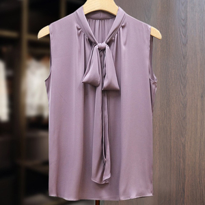紫色法式上衣夏高级感背心女真丝长袖衬衫气质内搭西服桑蚕丝衬衣